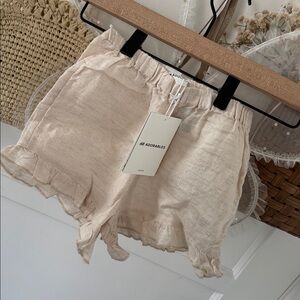 Cream Ruffle Linen Shorts